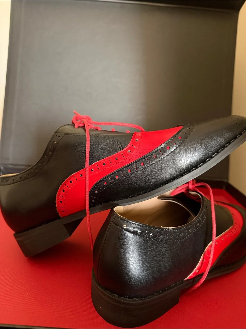 Classic Two-Tone Black and Red Wingtip Derbys